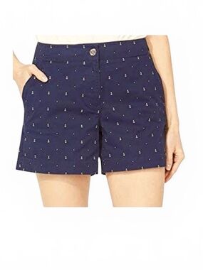 Nautica Navy Seas Blue White Anchors Polka Dots Preppy Coastal Shorts Size 14